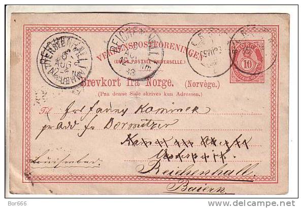 GOOD OLD NORWAY POSTCARD - Norway To Bayern 1888 - Postwaardestukken