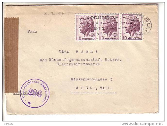 GOOD OLD SWITZERLAND Postal Cover To AUSTRIA 1946 With Censor Cancel #286 + Letter - Covers & Documents