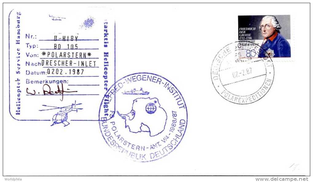 GERMANY/Deutschland- Antarctic Helicopter Flight *Alfred-Wegener-Institut * Signed By The Pilot Cover 1987 - Hélicoptères