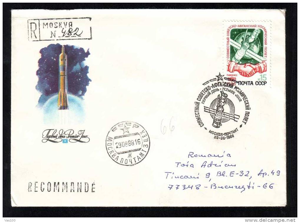 Space Mission Rocket Cosmos,registred Cover FDC,1988 Russia,sent To Romania! - Russie & URSS