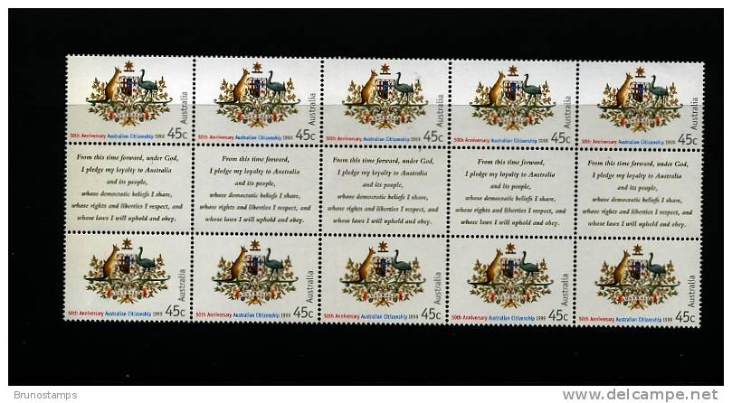 AUSTRALIA - 1999   AUSTRALIAN  CITIZENSHIP  GUTTER  STRIP   MINT NH - Blocks & Sheetlets