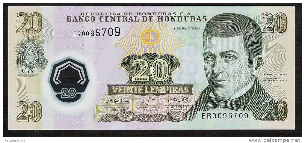 HONDURAS   P95b  20 LEMPIRAS  Dated 2008 Issued 12.01.2010 UNC. - Honduras