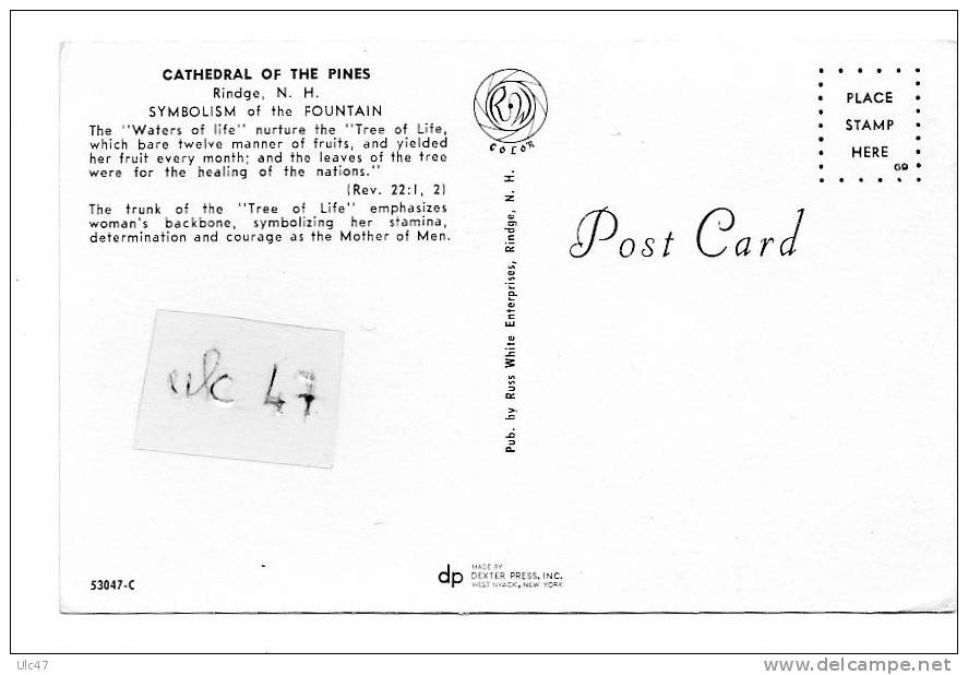 - CATHEDRAL OF THE PINES. - SYMBOLISM Of The FOUNTAIN - Rindge, N. H. - Post Card - - Other & Unclassified