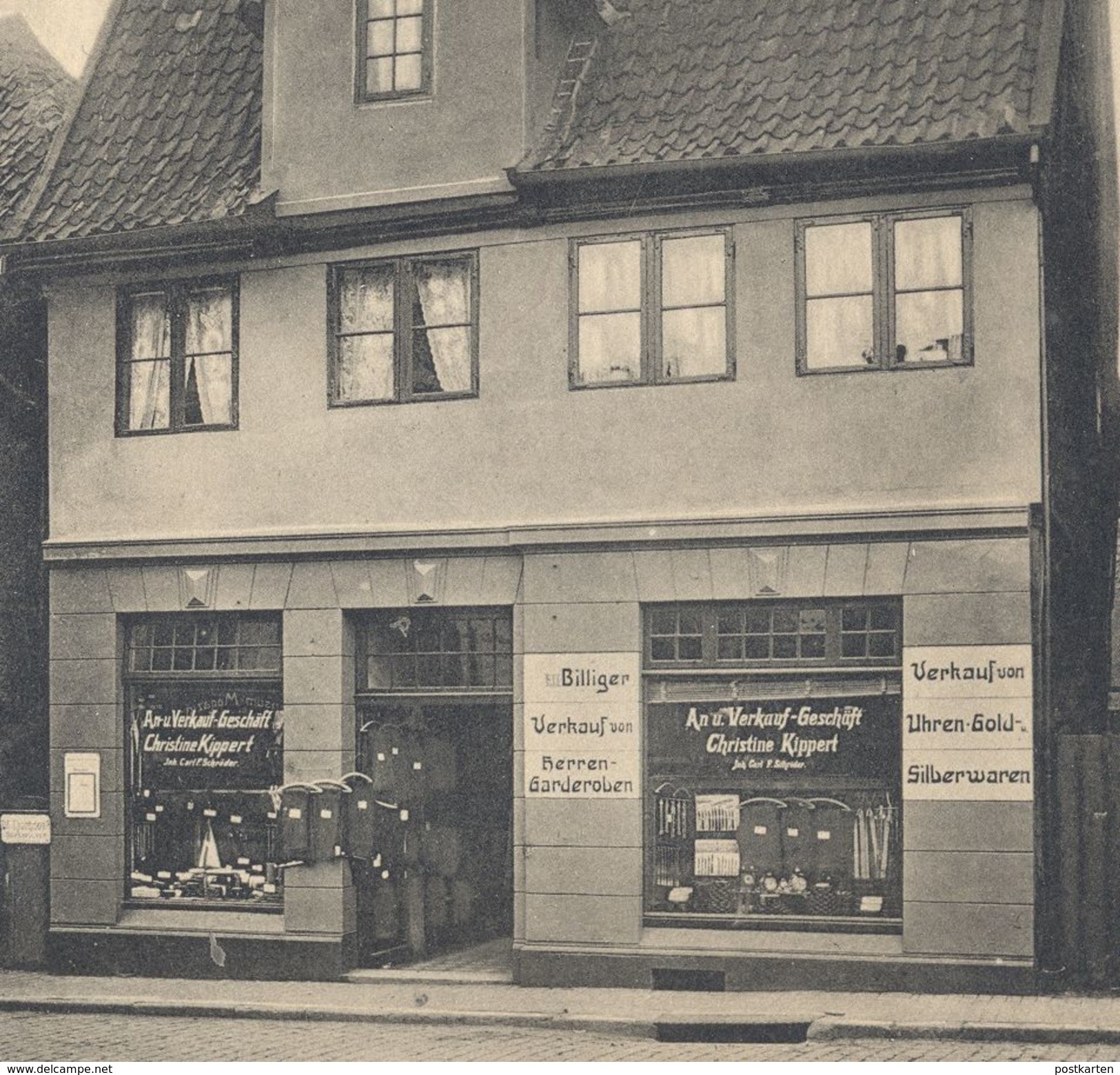 ALTE POSTKARTE ITZEHOE AN- & VERKAUF GESCHÄFT KIPPERT UHREN GOLD SILBER HERREN- UND KINDERGARDEROBEN CARL F. SCHRÖDER AK - Itzehoe