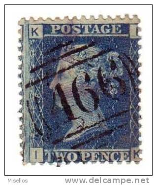 1858-59 Nº 27 Azul 2p Plancha 8 Obl.  466 KIIK  . Con Mancha Tinta Dorso - Usados