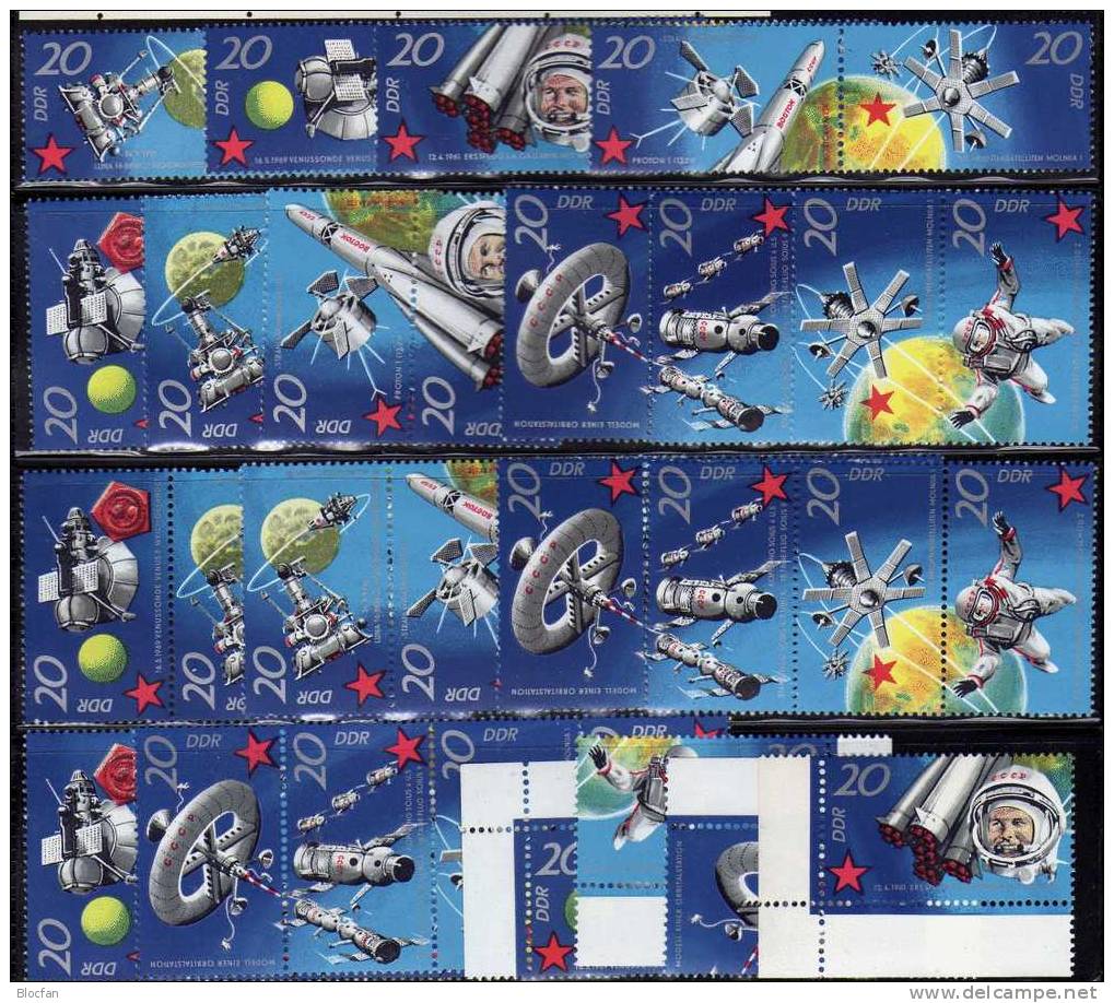 Raumfahrt 1971 DDR 1636/3,16xZD,4xER+ KB ** 31€ Venus Luna Wostok Sojus Proton Orbitalstation M/s Space Sheet Bf Germany - Se-Tenant