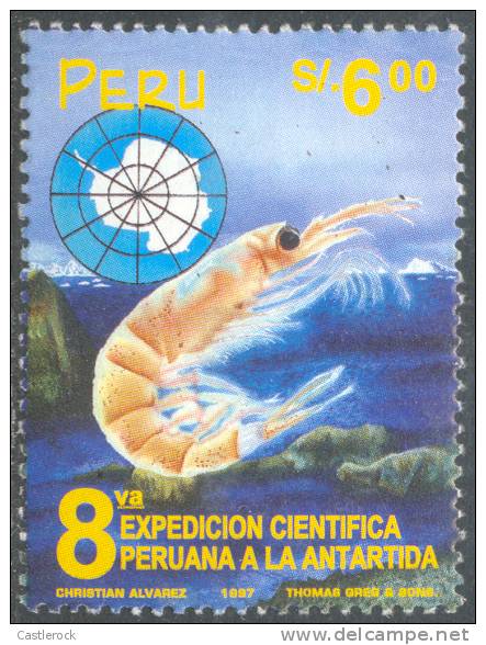 N)1997, PERU, SCN 1169,FISH, 6 S, 8TH. PERUVIANS CIENTIFIC EXPEDITION, MNH, STAMP, PRINTED LINES ON BACK - Peru