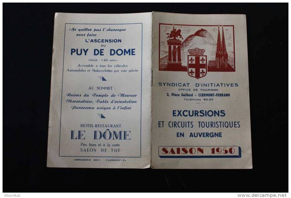 SAISON 1950 CLERMONT-FERRAND PUY DE DOME EXCURSIONS ET CIRCUITS TOURISTIQUE EN AUVERGNE EN AUTOCAR PUBLICITES TOURISME - Europe