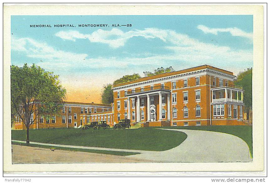 MONTGOMERY - ALABAMA - USA - MEMORIAL HOSPITAL - VINTAGE CARS - CIRCA 1920 - Montgomery