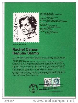 Rachel Carson - First Day Souvenier Page - 1981-1990