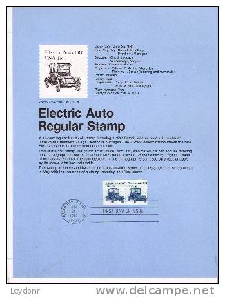Electric Auto - First Day Souvenier Page - 1981-1990