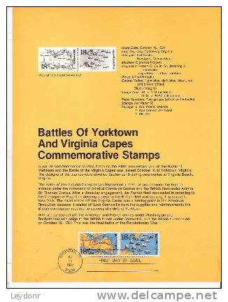 Battles Of Yorktown And Virginia Capes - First Day Souvenier Page - 1981-1990