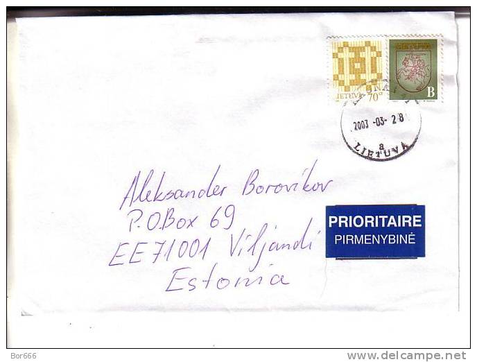 GOOD LITHUANIA Postal Cover To ESTONIA 2003 - Good Stamped - Lithuania