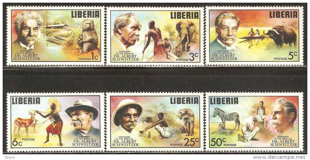 Liberia 1975 Mi# 960-965, Block 77 A ** MNH - Dr. Albert Schweitzer - Albert Schweitzer