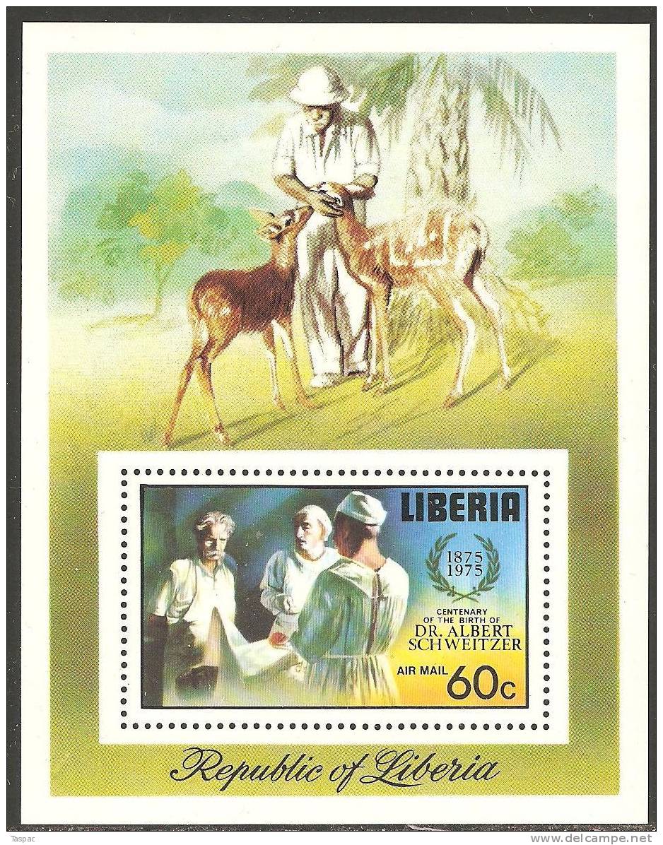 Liberia 1975 Mi# 960-965, Block 77 A ** MNH - Dr. Albert Schweitzer - Albert Schweitzer