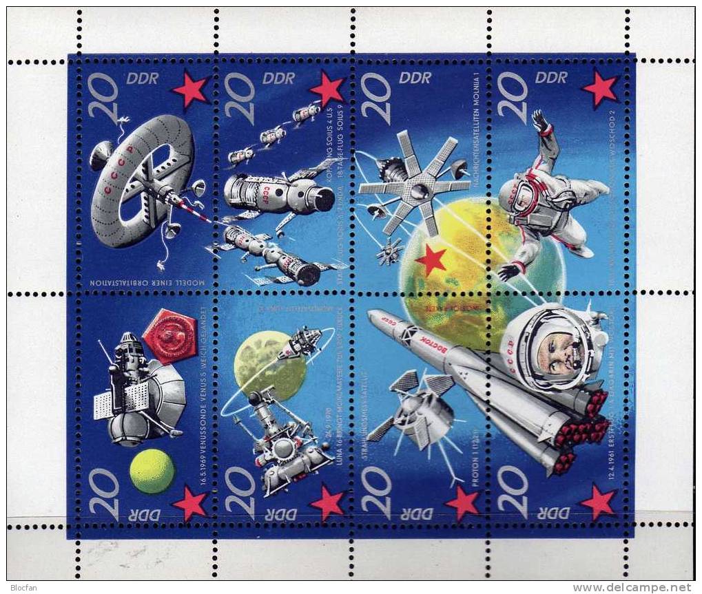 Raumfahrt DDR 1636/3,16xZD,4xER+ KB ** 31€ Venus,Luna,Wostok,Sojus,Proton,Orbitalstation, - Collections