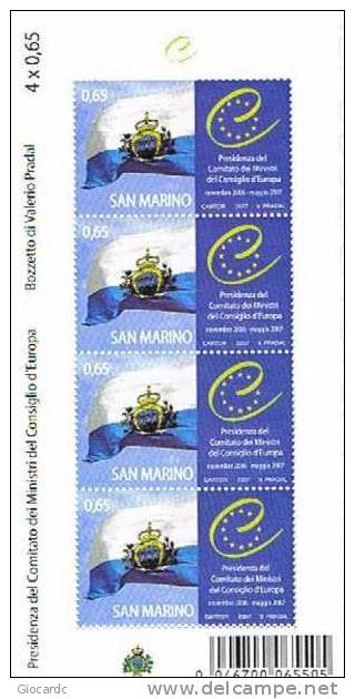 SAN MARINO - UNIF. BF90 FOGLIETTO   -   2007  SAN MARINO PRESIDENTE COMITATO MINISTRI CONSIGLIO D' EUROPA  -  NUOVI ** - Blocs-feuillets