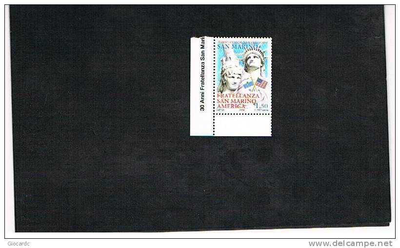 SAN MARINO - UNIF. 2186    -    2008   30^ ANNIV. ASSOCIAZIONE FRATELLANZA SAN MARINO AMERICA       -  NUOVI ** - Unused Stamps