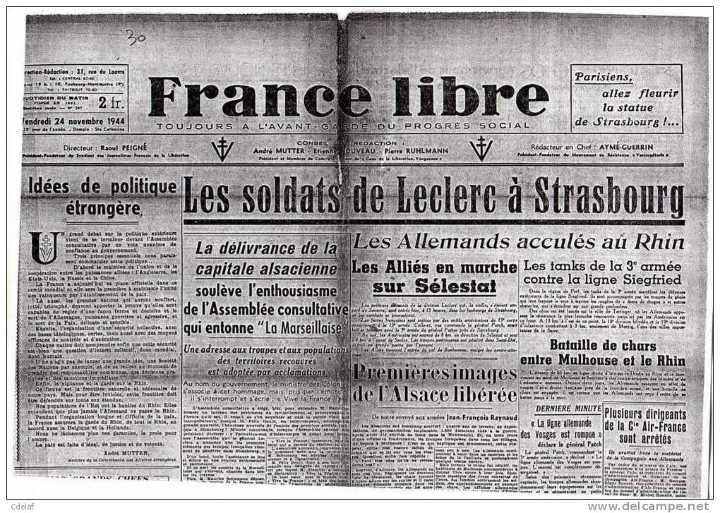 France Libre   1944 Vendredi 24 Novembre - Andere & Zonder Classificatie