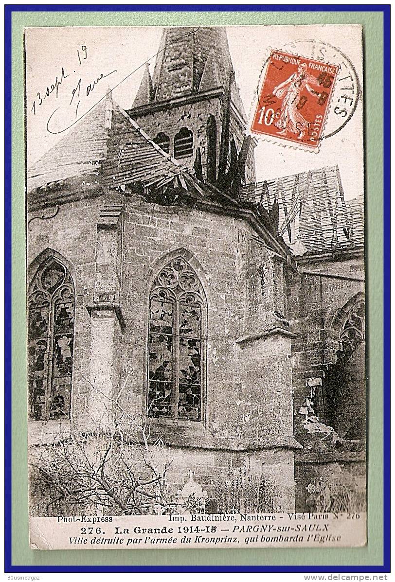 CPA.51 Pargny Sur Saulx 1914/1918 Bataille De La Marne L'Eglise  1919 - Pargny Sur Saulx