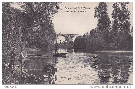 CHER.SAINT FLORENT.LE CHER ET LE VIADUC.....PECHEURS - Saint-Florent-sur-Cher