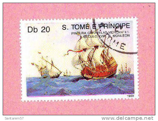 Timbre Oblitéré Used Mint Stamp Selo Carimbado Pintura Caravelas Mercantes Século XVIII R. MONLEON S. TOME PRINCIPE 1989 - Sao Tome Et Principe