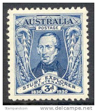 Australia #105 XF Mint Never Hinged 3p Capt. Sturt From 1930 - Nuevos