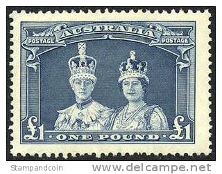 Australia #179 XF Mint Never Hinged £1 King Geo VI & Queen Elizabeth Of 1938 - Ungebraucht