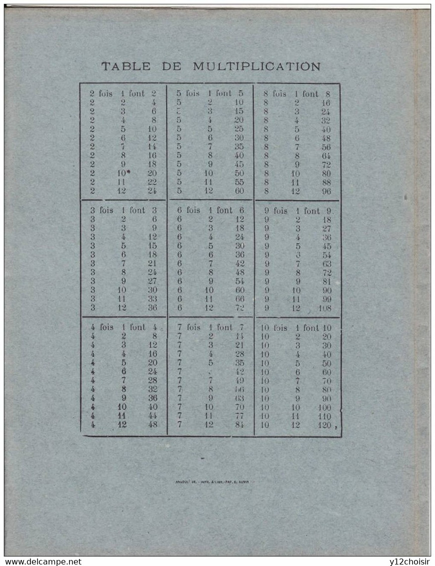 PROTEGE-CAHIERS VUES D ANGOULEME MENUISIER PERSONNAGES RELIGIEUX SIGNE BOUZON ? AUVIN TABLE MULTIPLICATION ECOLE  DE - A