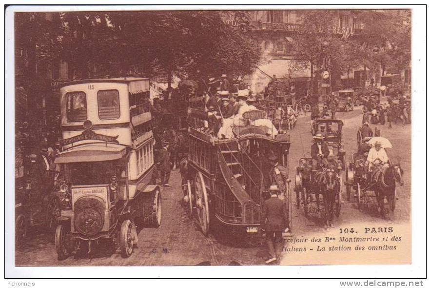 75  PARIS Station Des Omnibus Carrefour Des Boulevards Montmartre Et Italiens - Public Transport (surface)