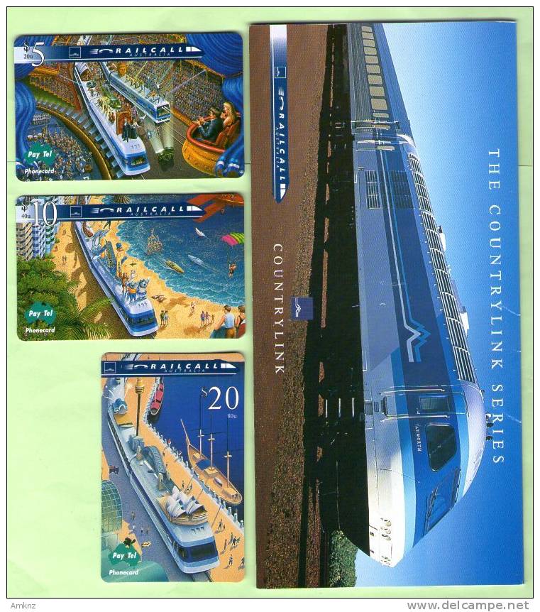 Australia - Paytel - 1996 Countrylink Railcar Trains Set (3) - Mint In Folder - Australie