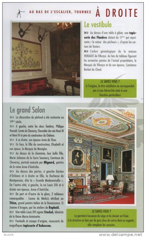 Guide De Visite Du Château De CHEVERNY 12 Pages Couleurs Avec Salle D'armes - Werbeobjekte