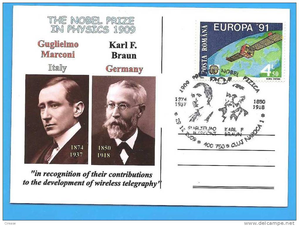 ROMANIA 2009 Postcard  Nobel Prize. Marconi Anr Karl Braun - Fisica