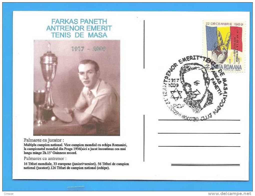 ROMANIA 2009 Postcard. Table Tennis. Coach Farkas Paneth - Table Tennis