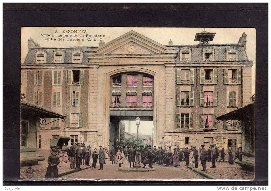 91 ESSONNES Usine, Papeterie, Porte Principale, Sortie Des Ouvriers, Bien Animée, Colorisée, Ed CLC 9, 1906 - Essonnes