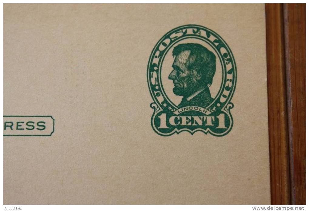 US POSTAL CARD ENTIER POSTAUX  EFFIGIE DE LINCOLN ONE CENT  VIERGE ETATS UNIS D' AMERIQUE USA - ...-1900