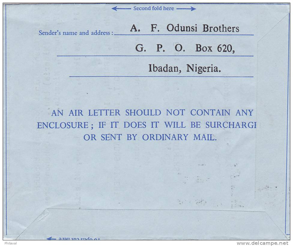 Lettre Aérogramme Du Nigeria Pour La Suisse - Nigeria (1961-...)