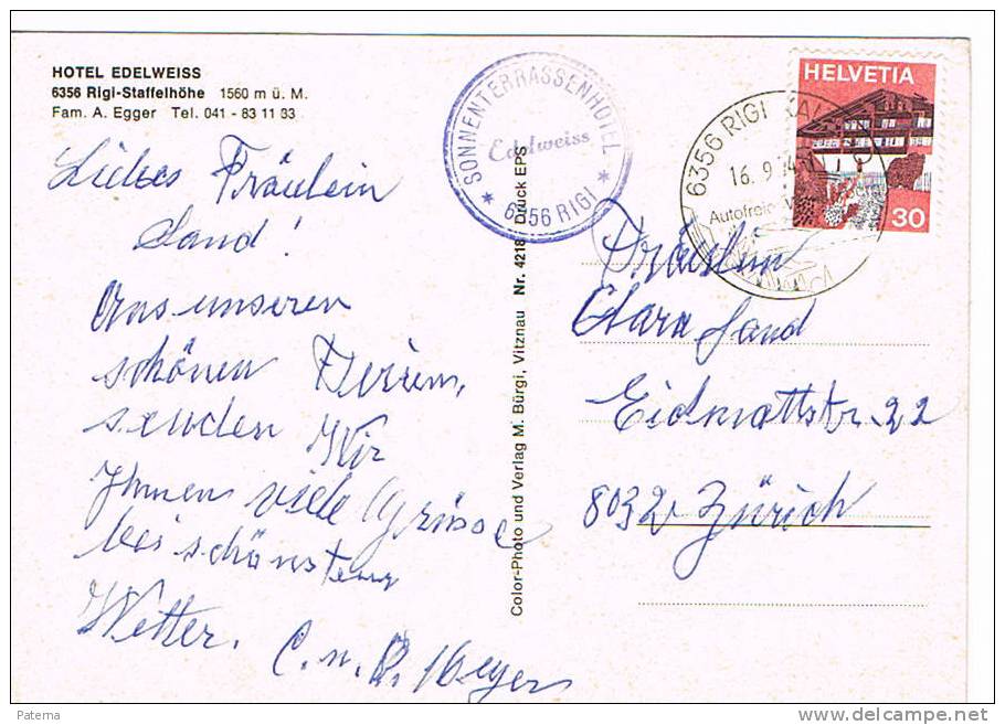 Postal, RIGI KALTBAD 1974 ( Suiza), Post Card, Postkarte - Lettres & Documents