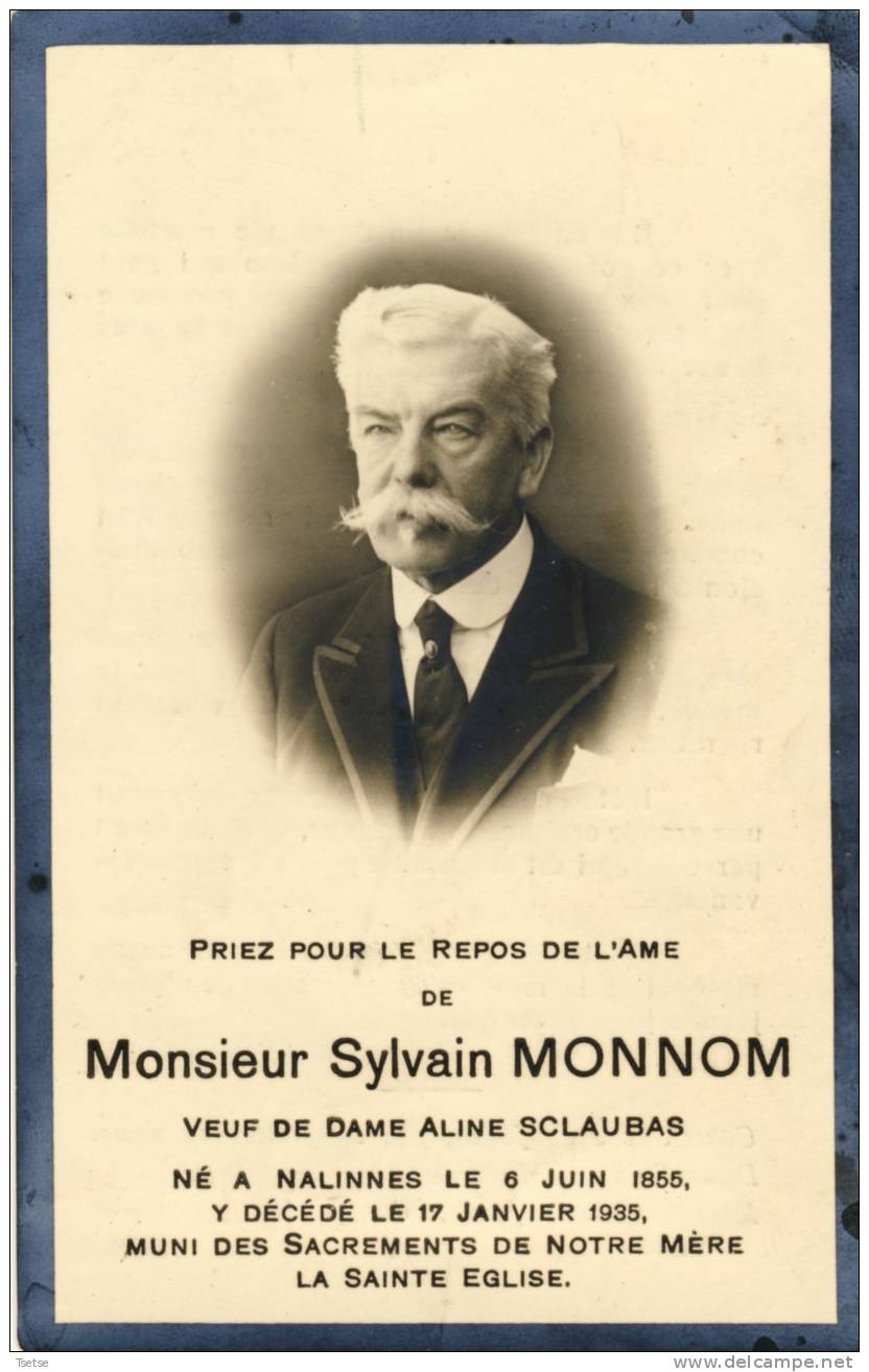 Faire-parts Mortuaire- Sylvain Monnom Né à Nalinnes En 1855 Et Y Est Décédé En 1935 - Décès