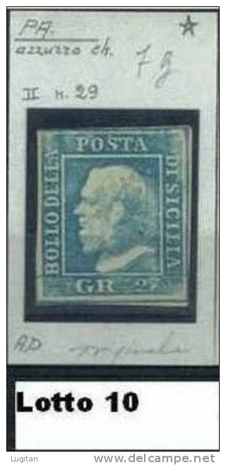 Regno Delle Due Sicilie -  Lotto 10 Anno: 1859 Nuovo ( * ) - # 7 G - Azzurro Chiaro - Prezzo Veramente Eccezionale - Sicile