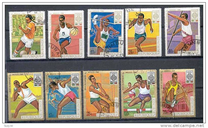 Burundi Olympiques Mexico 1968-Football-Athletisme-Basketball-Airmail-Congo - Oblitérés