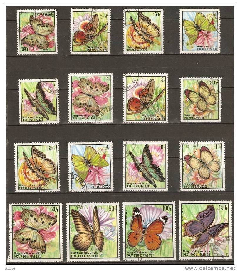 Burundi Papillons-Butterflies-Série 16 Timbres-oblitérés-1968-Congo - Oblitérés