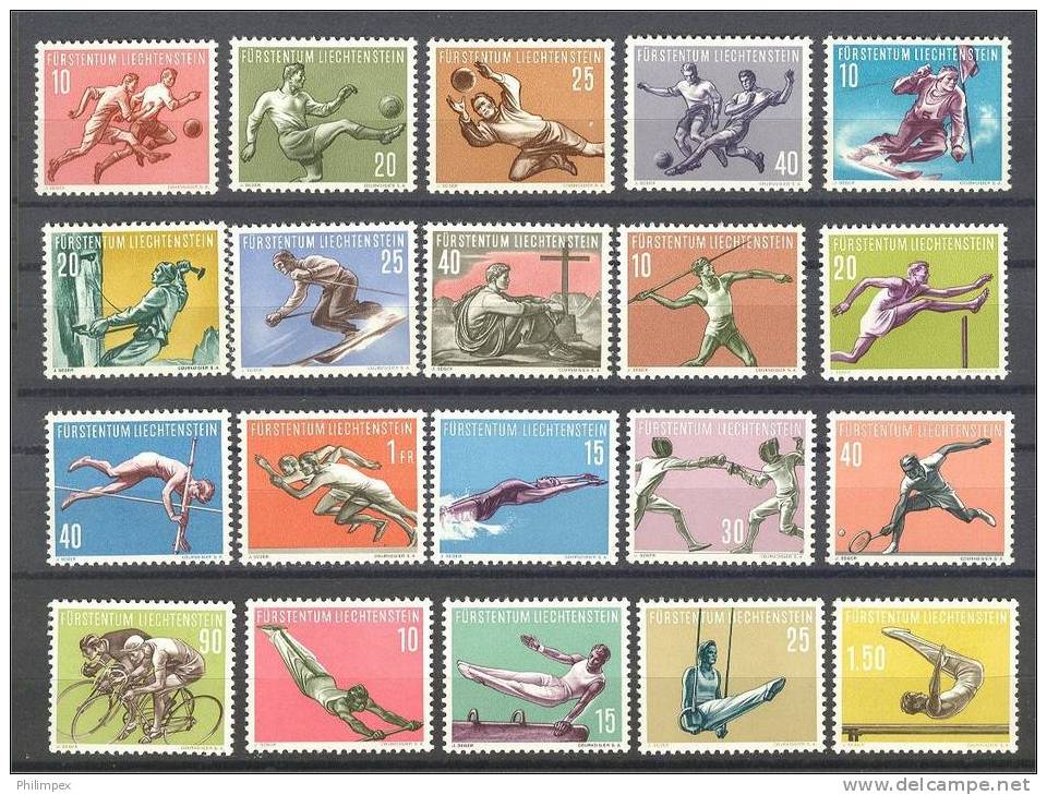 LIECHTENSTEIN, SPORTS 1954-58, ALL 5 DIFFERENT SETS MINT NEVER HINGED ** - Unused Stamps