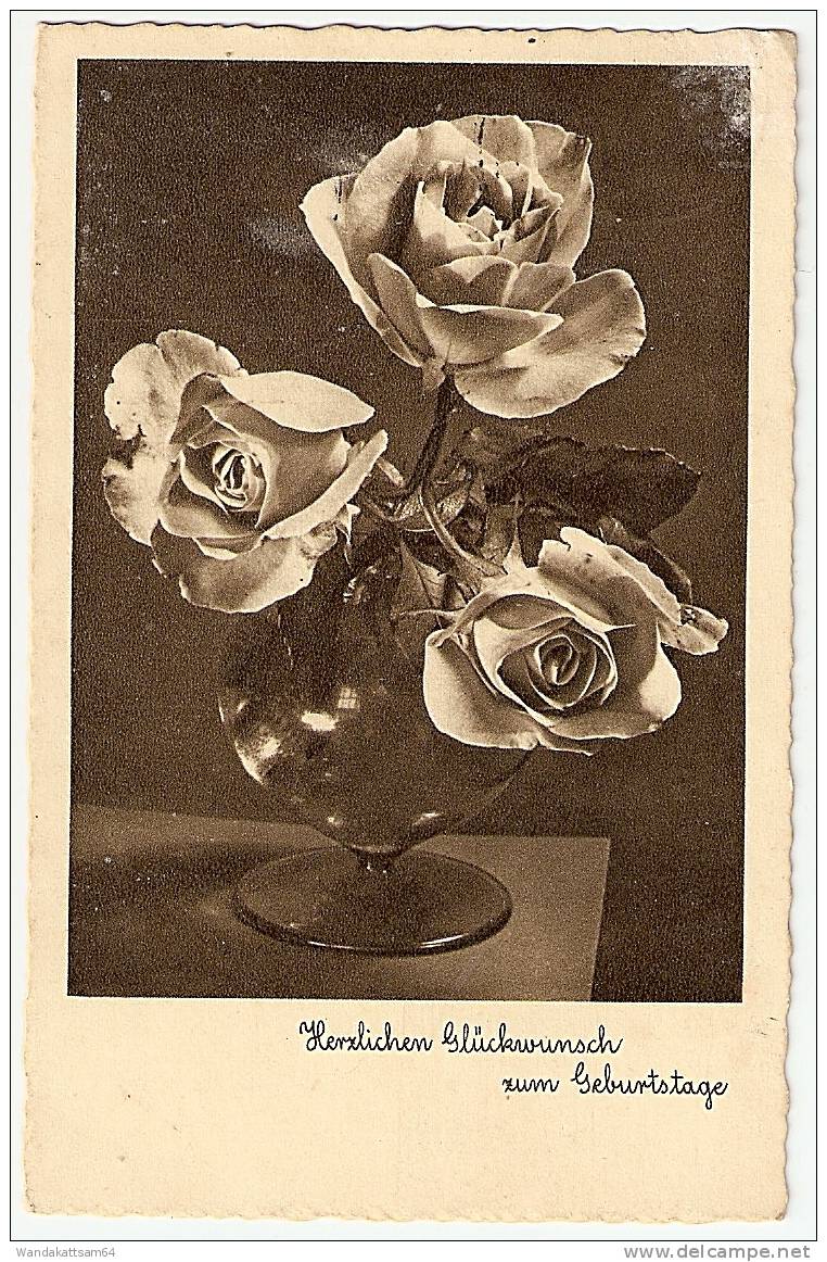 AK 782 Herzlichen Lückwunsch Zum Geburtstage Rosen In Glas 20.6.38-9 LIPPSTADT D Landpoststempel CAPPEL über Lippstadt - Lippstadt