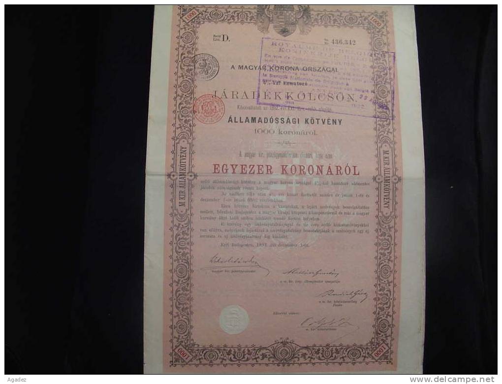 A Magyar Korona Orszagai Budapest 1892 Hongrie - Bank & Versicherung