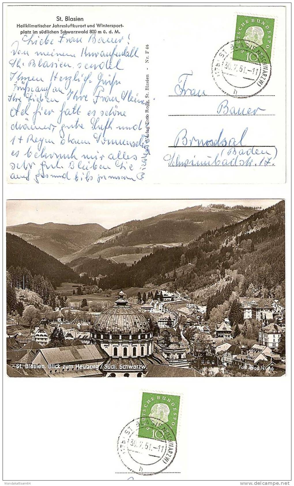 AK 66 St. Blasien. Blick Zum Heuberg / Südl. Schwarzw. 30.7.61.-11 (17b) ST. BLASIEN (SCHWARZW) H Nach Bruchsal Baden - St. Blasien