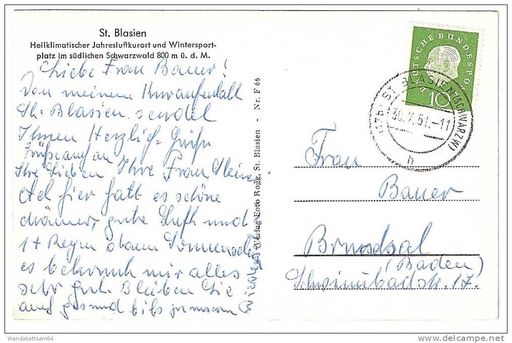 AK 66 St. Blasien. Blick Zum Heuberg / Südl. Schwarzw. 30.7.61.-11 (17b) ST. BLASIEN (SCHWARZW) H Nach Bruchsal Baden - St. Blasien