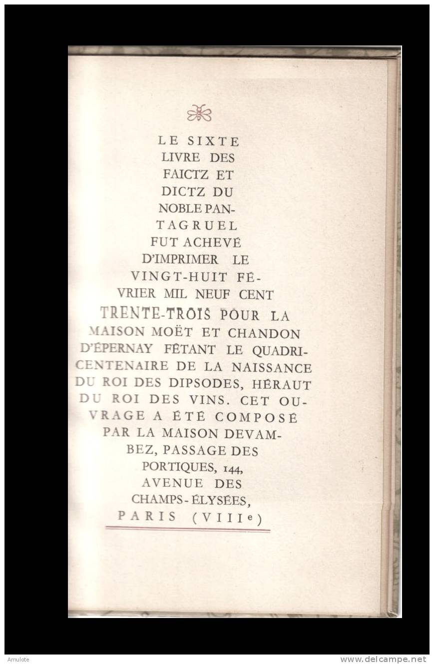 Rabelais - Le Sixiesme Livre - Paris, Moët Et Chandon, 1933 - Möt Et Chandon