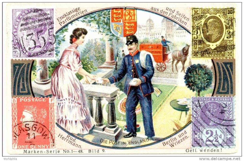 Chromo, Vintage Card, Cinderella, Soap Factories And Parfumerie Rud. Herrmann Berlin, "Die Post In England"  C.1900 - Andere & Zonder Classificatie