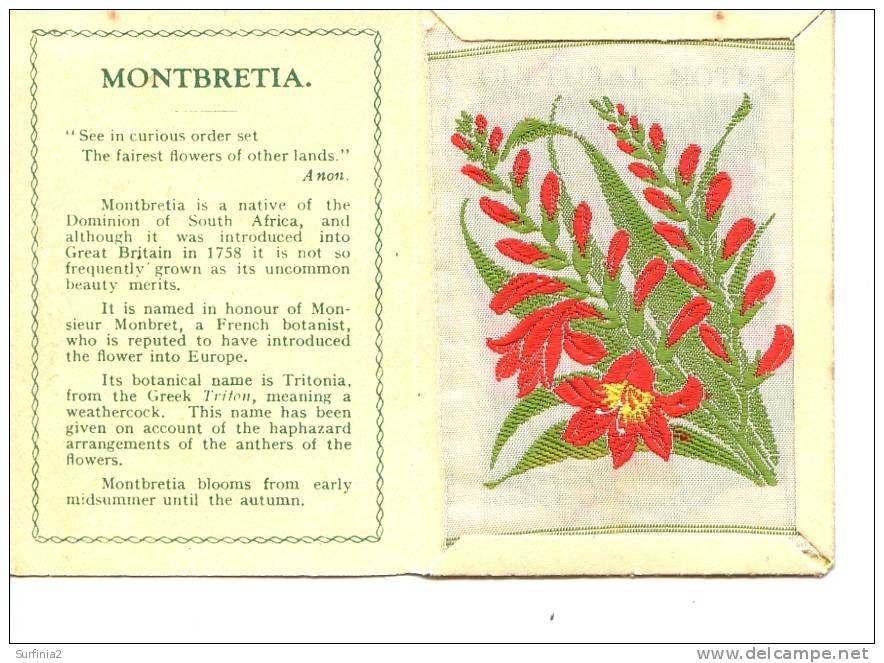 CIGARETTE CARDS - WIX - KENSITAS SILK FLOWERS - LARGE SIZE - MONTBRETIA 1934 - Sigarette (marche)